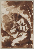 B 087
<br/>
Franciscus van Assisi, geknield, in landschap
<br/>
<em>Mola, Pier Francesco (1612-1666) - omgeving van</em>